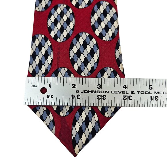 Bachrach All Silk Red Blue White Geometric Pattern Mens Necktie - Picture 8 of 8